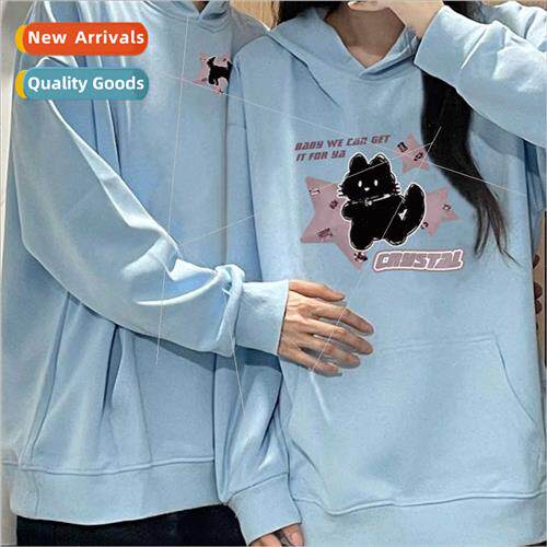 Autumn winter 2023 Hua cotton black cat hoodie sweater Coupl