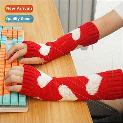 New knted sleeves red love Christmas Halloween half finger w