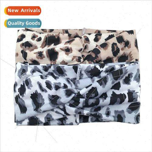2023 new double wide side elastic cross headbleopard print e