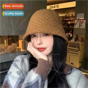 winter new hat female plain fisherman autumn plaid Hat wool