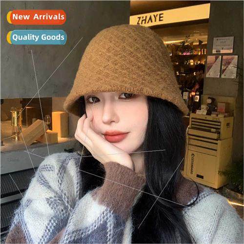 Hat female autumn winter new wool plaid fisherman hat plain