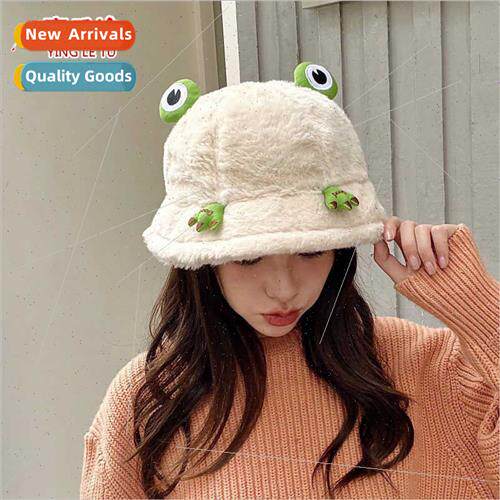 Cute frog hat female fall winter Korean  thickened plush fis