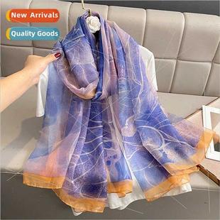 Summer new sunscreen beach towel female silk scarf Korean  p