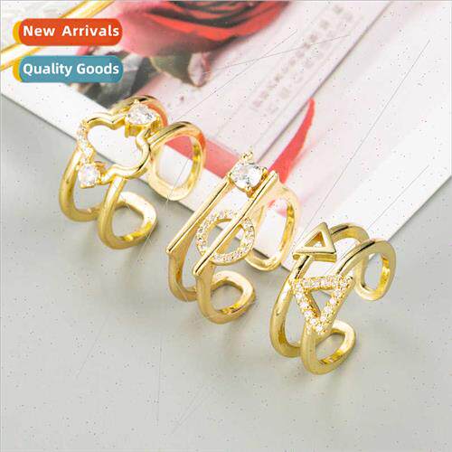 Jewellery geometric micro-set zirconia ring multi-layer fing
