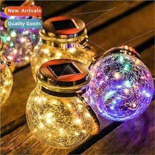 jar solar garden patio light glass bottle cracked led New