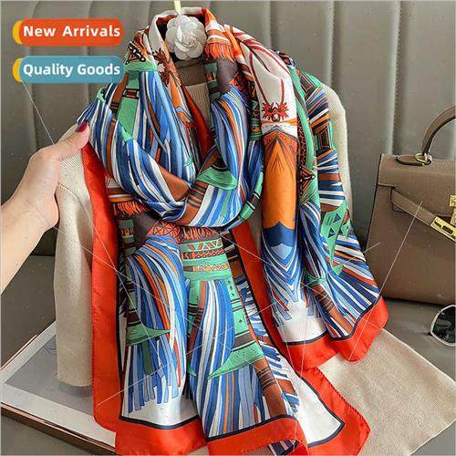 New fashion retro printing long silk scarf female fall winte