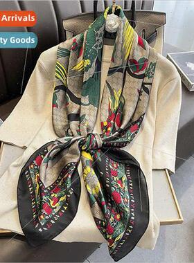 Chinese spring fall  thin floral simulation silk scarf shawl