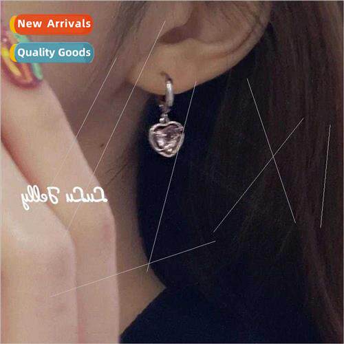 Peach heart earrings niche pink love heart crystal inlaid da
