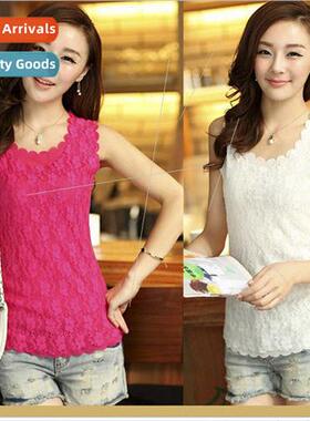 Women new double-layer floral lace sexy bottoming shirt wave