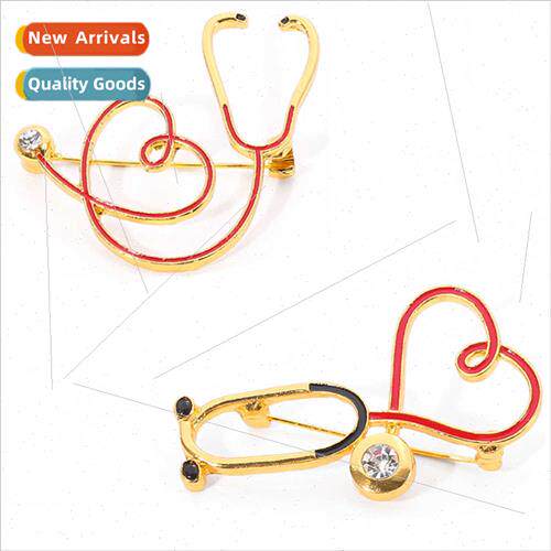 2020 New Heart Shaped Stethoscope Brooch Drilling Doctor Nur