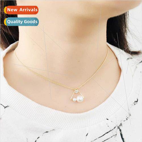 Pearl necklace female Korea fashion wild triangle geometric