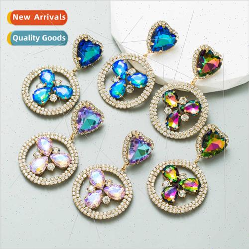 Europe ins love heart-shaped set glass diamond earrings fema