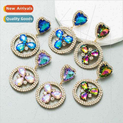 Europe ins love heart-shaped set glass diamond earrings fema