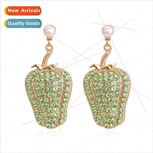 Korea Dongdaemun simple colorful diamond green pepper earrin