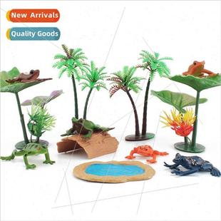 Leaf Frog Model Pond Scene Lotus Microscopic Fish Tree
