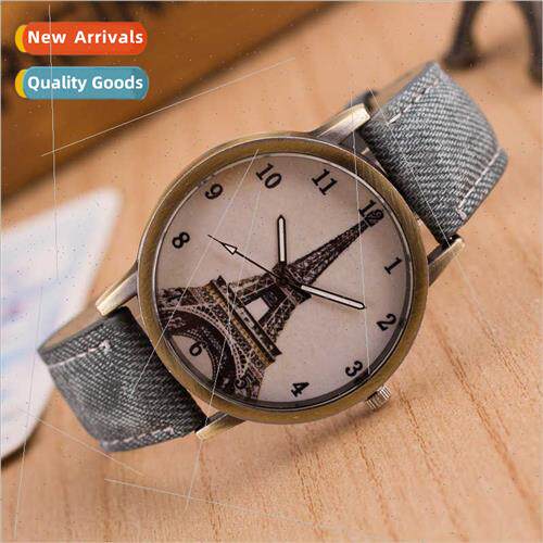T130005 Denim Watch Digal Eiffel Tower Student Casual Bronze