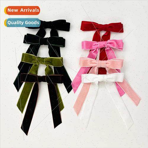 velvet bow ribbon hair clips female simple versatile back he