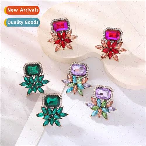 Europe fashion exquise square glass diamond earrings niche h