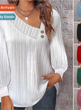 2023 Autumn simple v-neck buttons solid color hundred-sleeve
