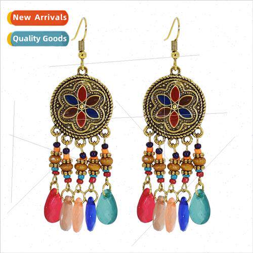 Europe retro court oil drop earrings 适用women long ethnic r