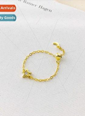 s925 silver chain ring women star moon Europe pentagram ring