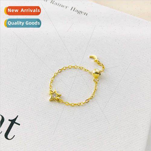 s925 silver chain ring women star moon Europe pentagram ring
