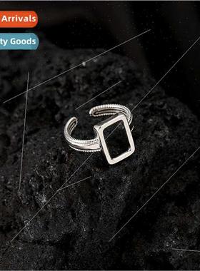 Skeleton square silver ring female ins index finger ring pla