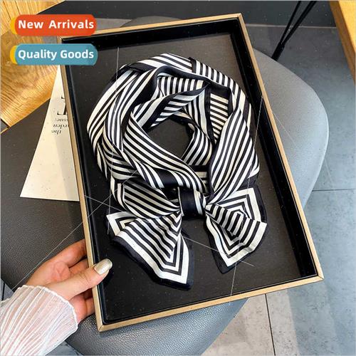 New striped printed simulation silk small silk scarf winter