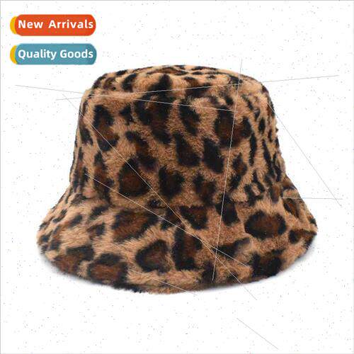 New leopard print fisherman hat female autumn winter plush w