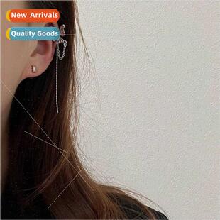 asymmetric bon quid texture tassel ear chain metal butterfly
