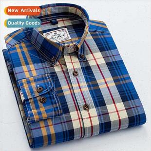 men long Slim plaid Eng fall shirt spring Cotton sleeved