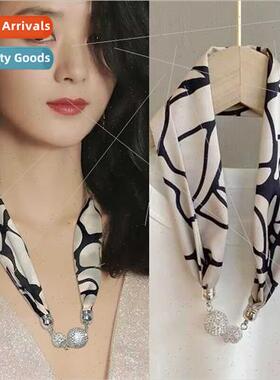 New magnetic clasp silk scarf necklace neckwear lazy scarf m