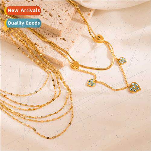 Europe fashion ins 18k gold tanium steel necklace multi-laye