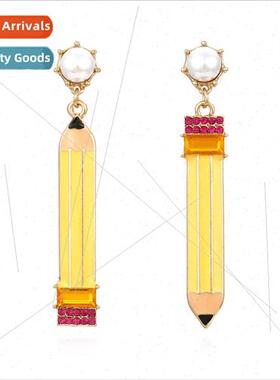 New creative color smearing diamond earrings retro asymmetri