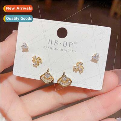 Small s925 silver pin zirconia flower leaf combination earri
