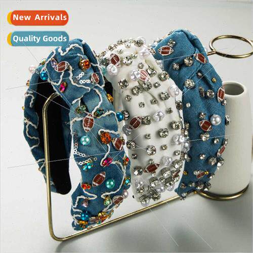 Europe rugby ball hair bands women Ba diamond pearl denim he