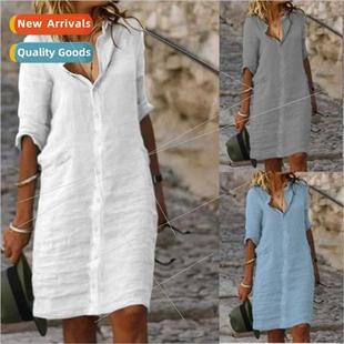 sleeve loose cotton color solid mid button lapel new 2023