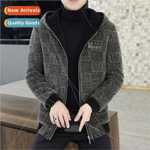 Men gold mink jacket men hooded jacket thickened fall winter