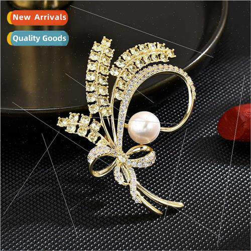 French elegant copper gold-plated wheat ear brooch high-grad