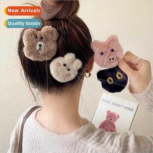 Cute plush cartoon rabb hair clips side bear new Japan girl