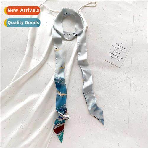 New fashion lerary floral thin narrow long small silk scarf