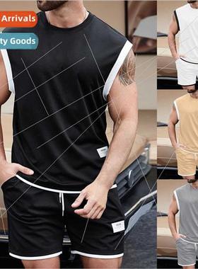 2023 Casual Su Men Summer Colorblocking Sleeveless Loose Tan