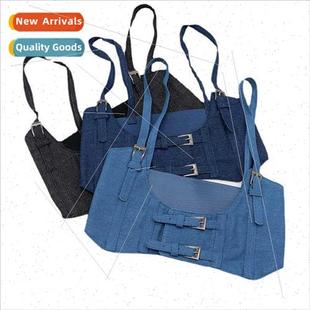 double breasted buckle Waistband outside vest girdle denim