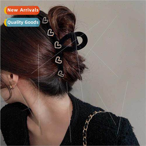 Love Black Flocking Scratch Clip Women Fall Winter Back Head