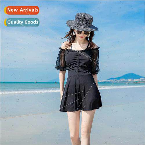 New solid color lace short-sleeved swimsu sexy mesh solid co