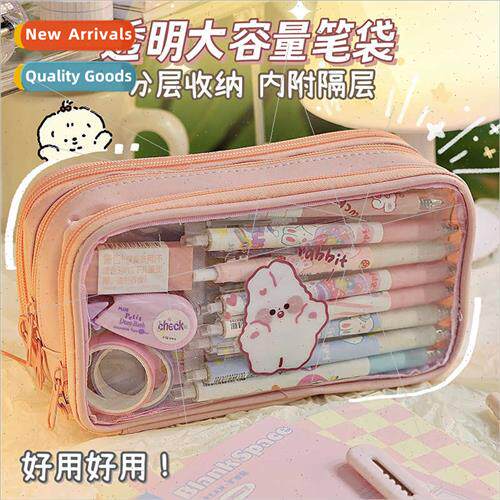 Cute transparent pencil bag student cartoon stationery bag l