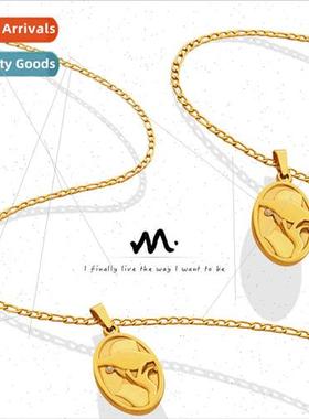 Europe geometric portra oval plate zirconia inlaid necklace