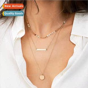Stainless jewelry layered necklace pend Europe geometric new