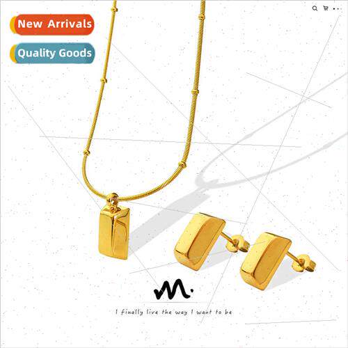 Europe niche mini  small gold bricks necklace earrings taniu
