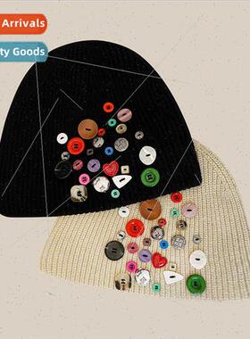 Minory INS colorful button hat female winter wool cap warm e